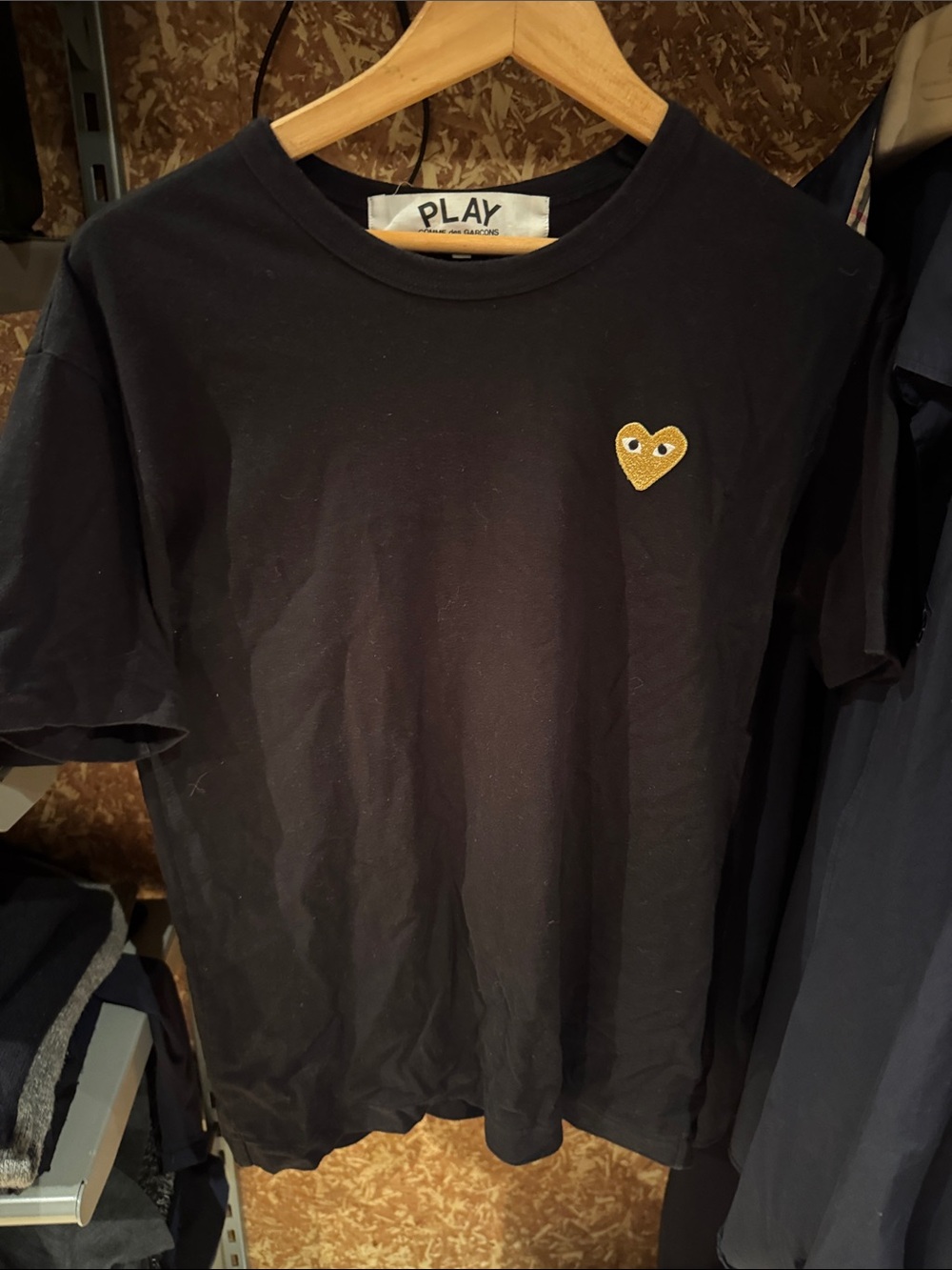 Comme des Garçons PLAY Black Short Sleeve Tee with Gold Heart Patch